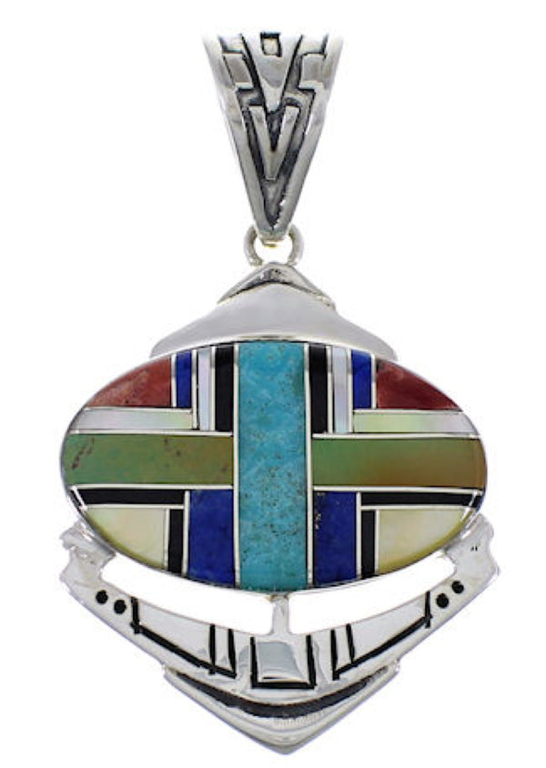 Multicolor Inlay Southwestern Sterling Silver Pendant PX29057